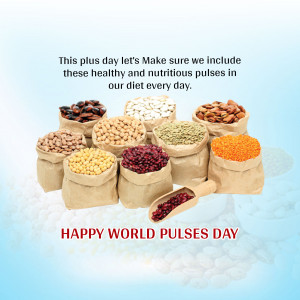 Assortment of pulses in small bags with text 'Happy World Pulses Day'