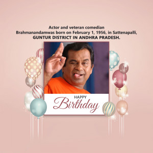 Brahmanandam birthday celebration with balloons and text.