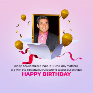 Image of Ravindra Jadeja with birthday decorations