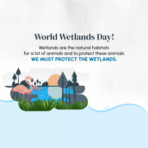 Illustration for World Wetlands Day featuring flamingos, trees, and water.