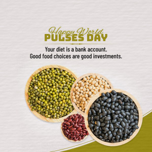 Image celebrating World Pulses Day with various types of pulses.