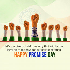 Raised fists with Indian flag colors and text 'Happy Promise Day'
