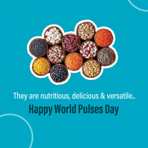 Assortment of colorful pulses and legumes in a cloud shape with text celebrating World Pulses Day.