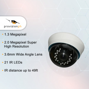 White dome security camera with infrared LEDs