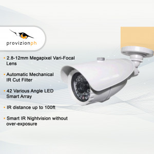 White Provision security camera with vari-focal lens