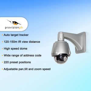 Gray security camera with features listed