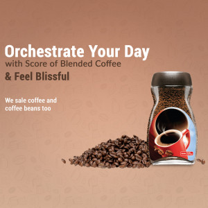 Score Blended Coffee jar with coffee beans and a cup of coffee