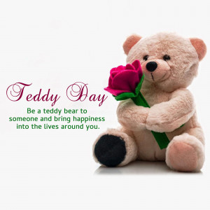 Teddy bear holding a rose with 'Teddy Day' text