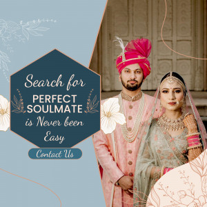Indian couple in wedding attire with a search for soulmate advertisement