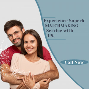 Happy couple promoting a matchmaking service