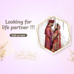 Indian couple in traditional wedding attire with text 'Looking for life partner'