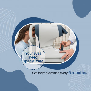 Woman undergoing an eye exam with a modern eye testing machine.