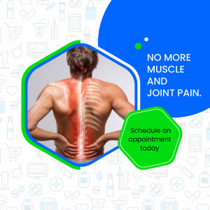 Image depicting a person experiencing back and muscle pain with a call to action to schedule an appointment.