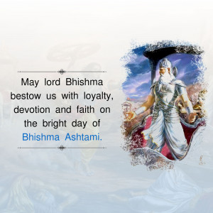 Image depicting Lord Bhishma with a devotional message for Bhishma Ashtami.