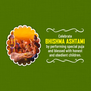Bhishma Ashtami celebration poster with Krishna and Bhishma Pitamah