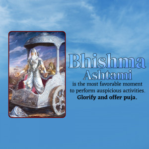 Image depicting Bhishma Pitamah on his chariot with text about Bhishma Ashtami