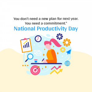 Illustration for National Productivity Day featuring a woman working with productivity tools.