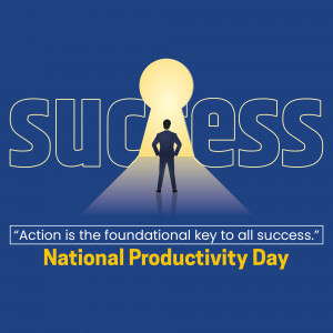 Image depicting the word 'Success' with a keyhole and a person standing in the light, celebrating National Productivity Day.