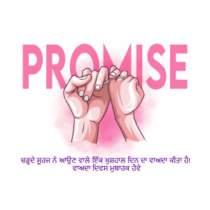 Hands intertwined with the word 'PROMISE' above and text in Punjabi below