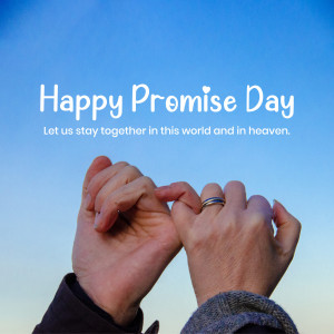 Two hands clasped together with wedding rings, with the text 'Happy Promise Day'