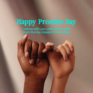 Two hands of different skin tones clasped together with a 'Happy Promise Day' message.