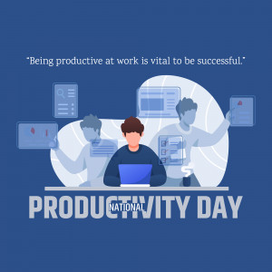 Illustration depicting people working on laptops and tasks, celebrating National Productivity Day.