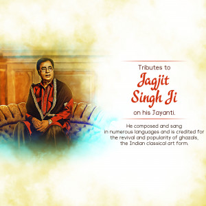 Portrait of Jagjit Singh Ji with tribute text