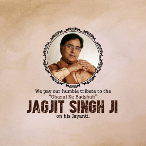 Portrait of Jagjit Singh with tribute text