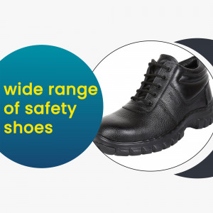 Black safety shoes with protective toe cap