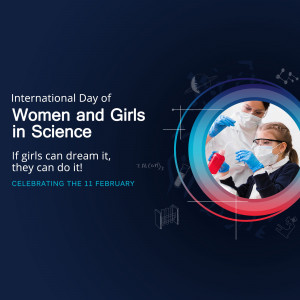 Image celebrating International Day of Women and Girls in Science featuring a woman and young girl in lab coats.