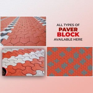 Collage of different paver block patterns in red and grey