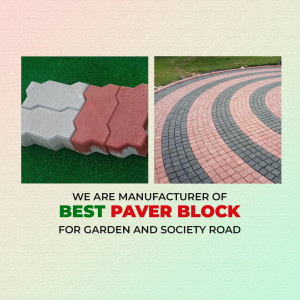 Image showcasing different types of paver blocks with text promoting them as best for gardens and society roads.