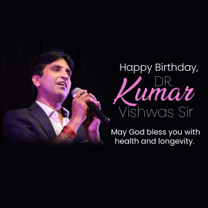 Dr. Kumar Vishwas singing into a microphone with birthday wishes.