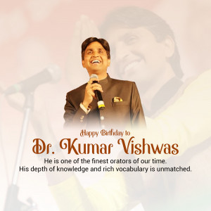 Kumar Vishwas speaking into a microphone with a birthday greeting