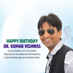 Portrait of Dr. Kumar Vishwas with birthday wishes