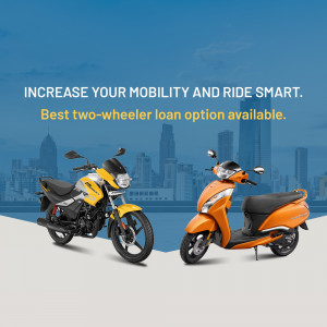 Hero MotoCorp two-wheeler loan advertisement with scooters and motorcycles