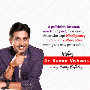 Portrait of Dr. Kumar Vishwas with birthday message