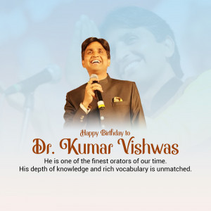 Dr. Kumar Vishwas speaking into a microphone with a birthday message.