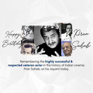 Collage of Pran Sahab's photos with birthday greetings