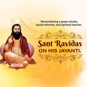 Portrait of Sant Ravidas with text commemorating his Jayanti