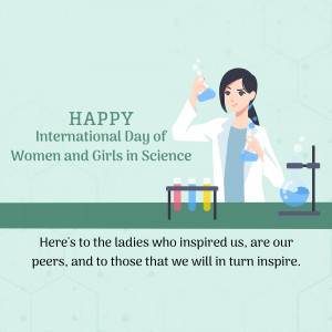 Illustration of a female scientist in a lab celebrating International Day of Women and Girls in Science