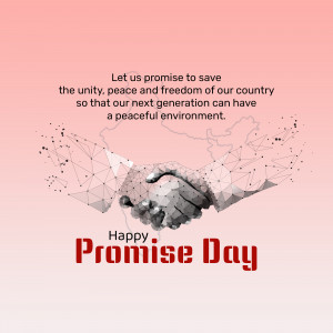 Image depicting a handshake formed from connected dots over a map, with text 'Happy Promise Day' and a message about unity and peace.