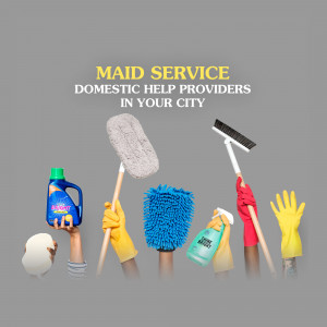 Image depicting hands holding cleaning supplies for a maid service.