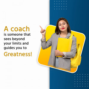 Woman smiling and pointing, representing a life coach