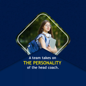 Young woman with backpack holding a laptop, framed in a diamond shape on a blue background with text.