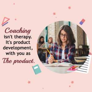 Woman studying with coaching text overlay