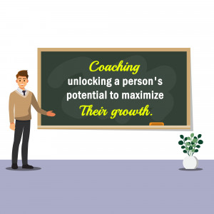 Illustration of a coach presenting the concept of unlocking a person's potential.