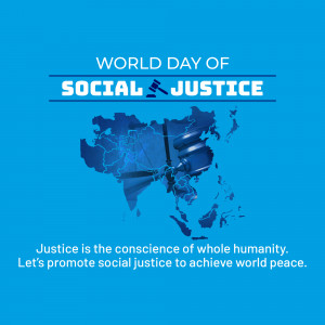 World Day of Social Justice graphic with scales of justice and a world map