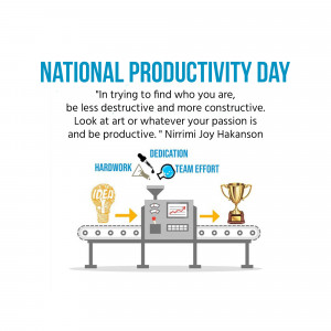 Illustration for National Productivity Day featuring a conveyor belt and productivity icons.