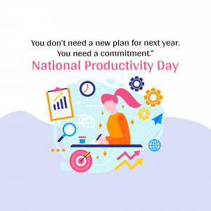 Illustration for National Productivity Day featuring a woman working with productivity tools.